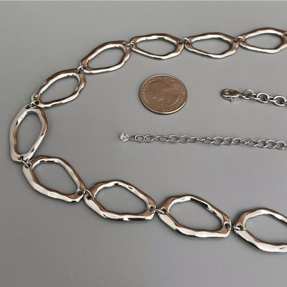 VTG-Now Silver Tone Hammered Oval Linked Chain Necklace 40.5” NWOT - Picture 3 of 3